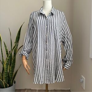 NWT Jane + Delancey Dark Gray White Striped Button-Up Shirt Women's 2X